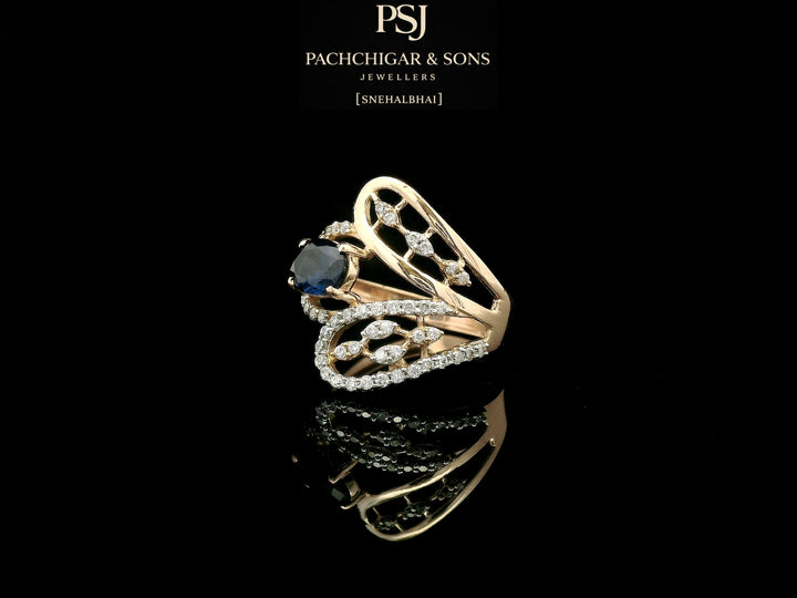 Blue Sapphire Leaf Designer Ring