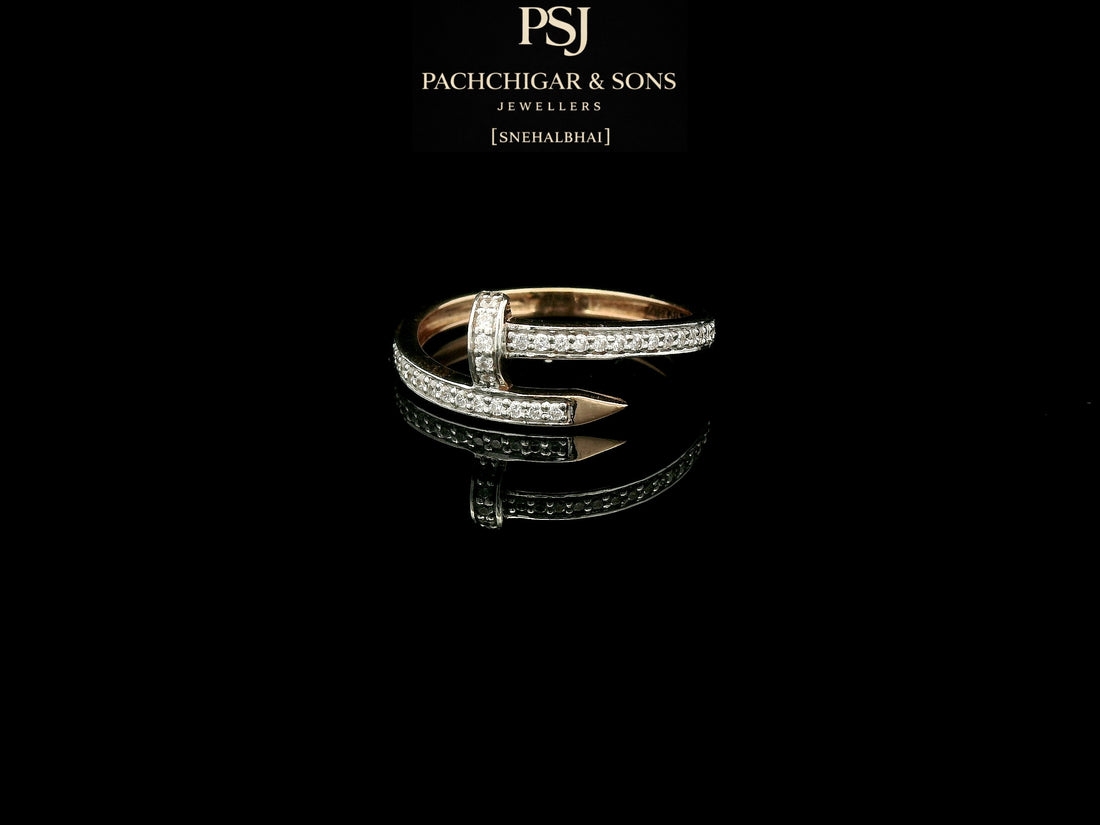 Modern Diamond Nail Wrap Ring in Rose Gold Finish