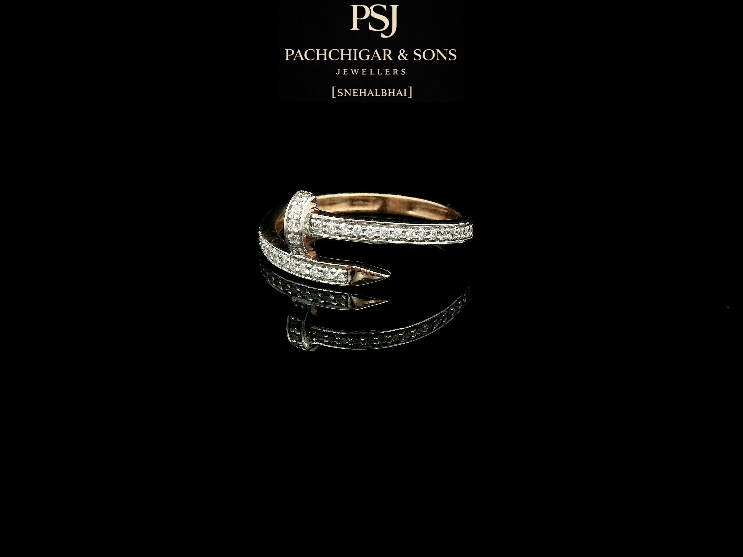Modern Diamond Nail Wrap Ring in Rose Gold Finish