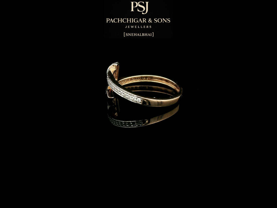 Modern Diamond Nail Wrap Ring in Rose Gold Finish