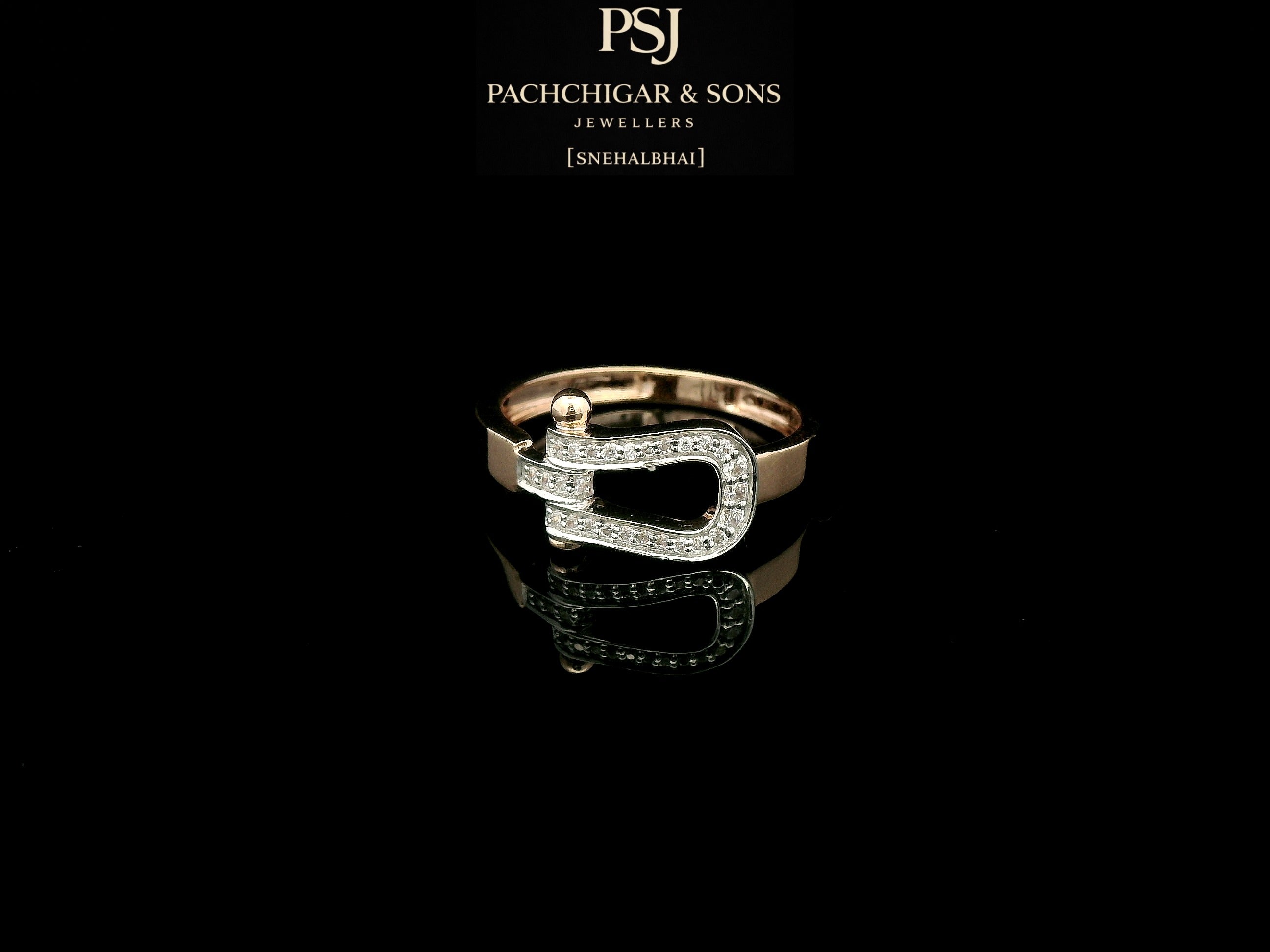 Contemporary Diamond Buckle Ring in Rose Gold Finish