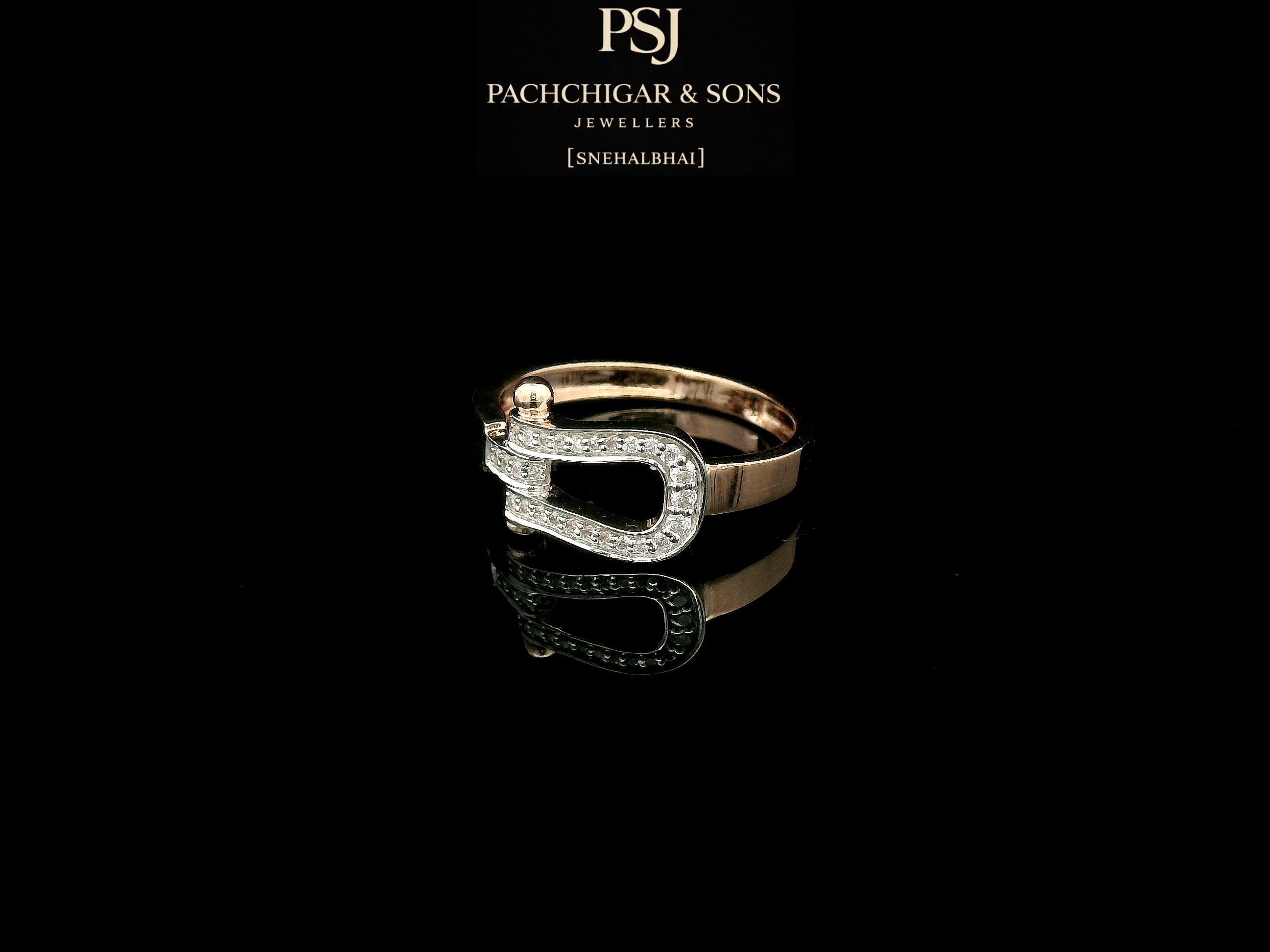 Contemporary Diamond Buckle Ring in Rose Gold Finish