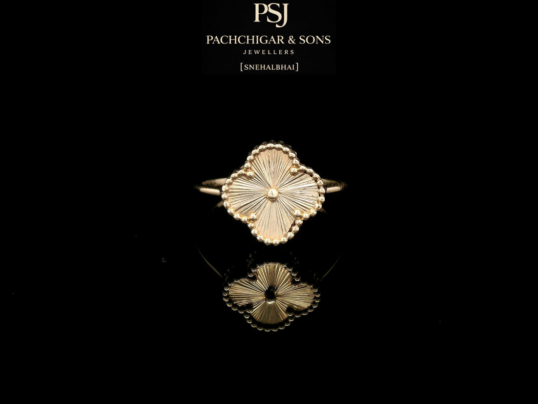 Elegant Clover Motif Gold Ring with Textured Finish