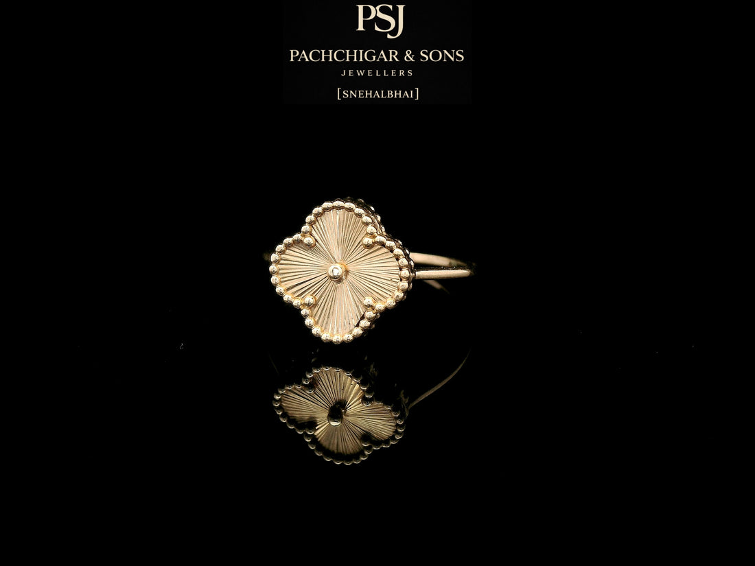 Elegant Clover Motif Gold Ring with Textured Finish