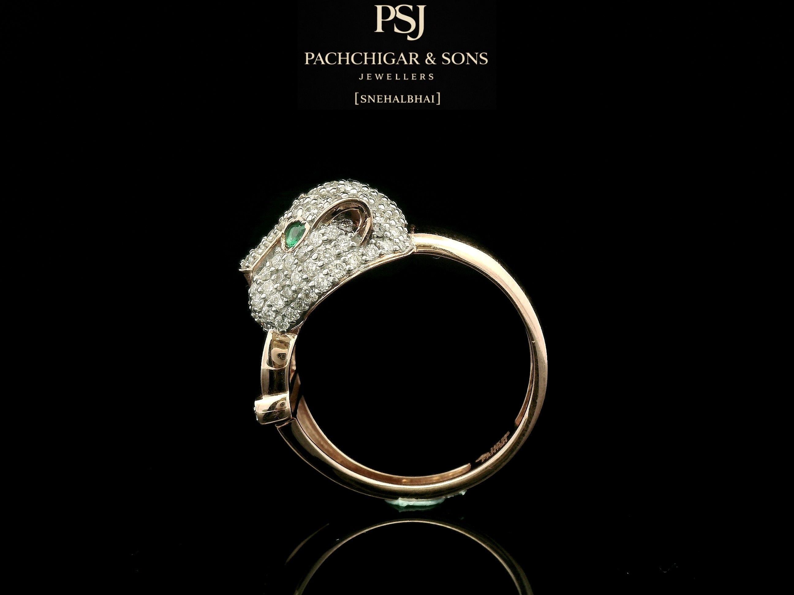 Panther Diamond Statement Ring with Emerald Eyes in Gold