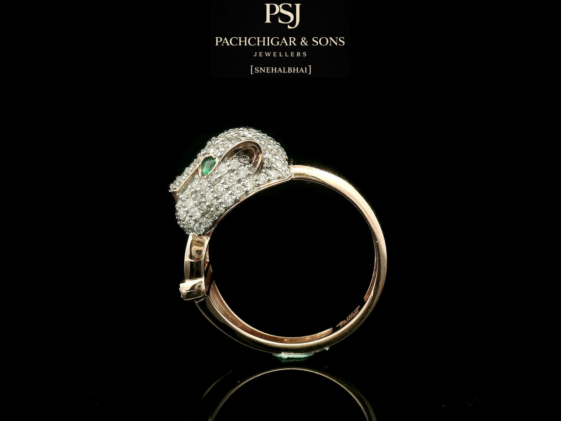 Panther Diamond Statement Ring with Emerald Eyes in Gold