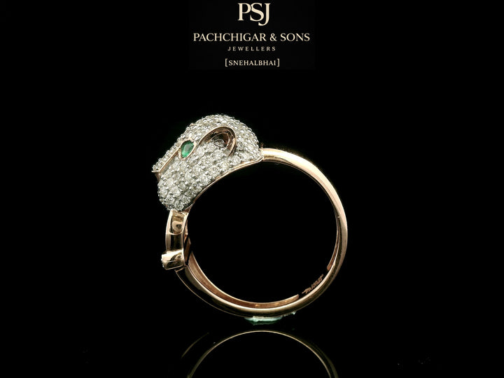 Panther Diamond Statement Ring with Emerald Eyes in Gold