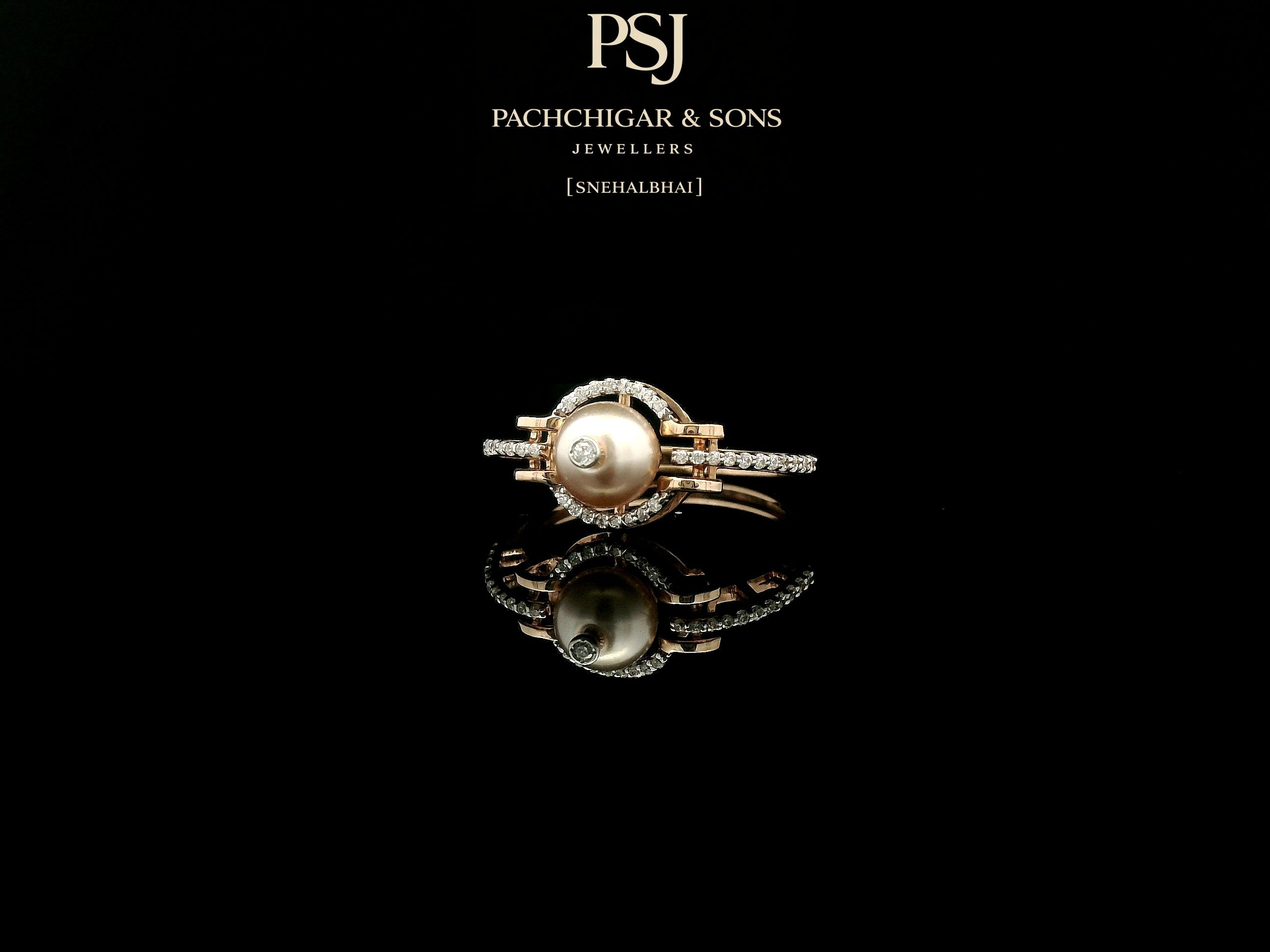 Contemporary Pearl Diamond Ring with Circular Halo Design