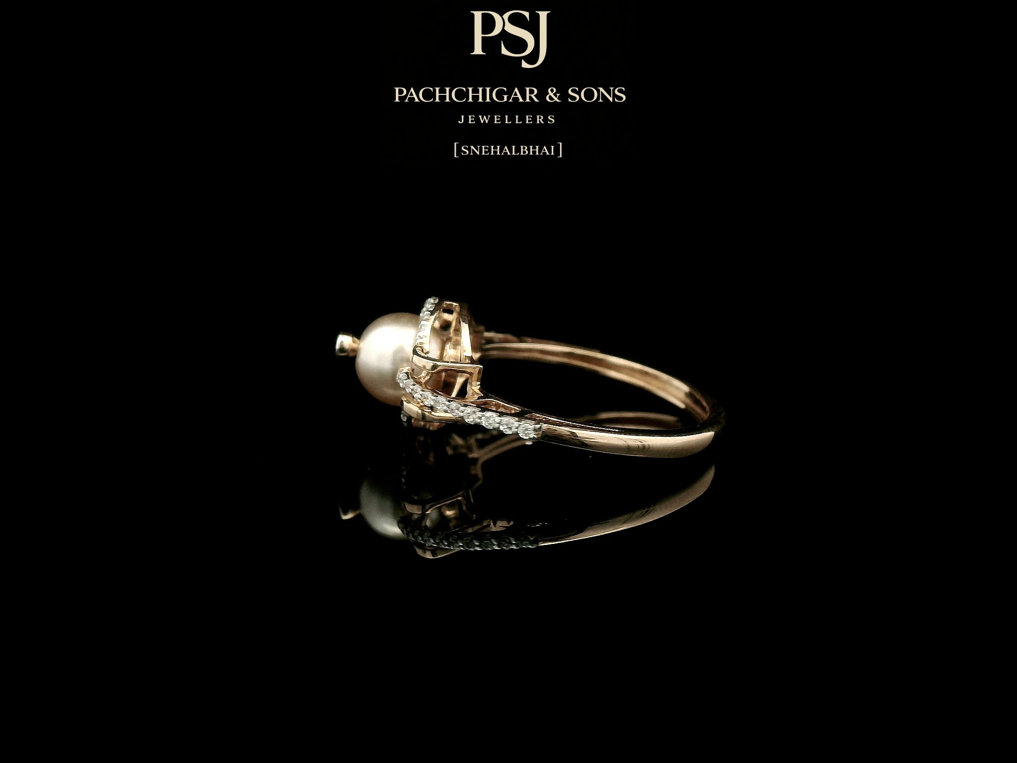 Contemporary Pearl Diamond Ring with Circular Halo Design