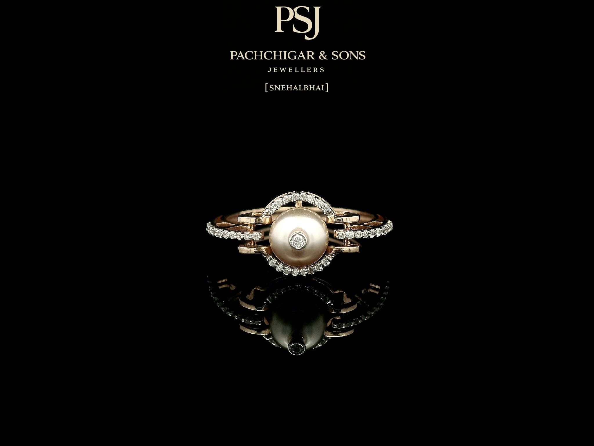 Contemporary Pearl Diamond Ring with Circular Halo Design