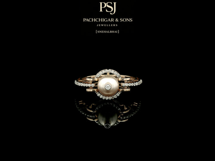 Contemporary Pearl Diamond Ring with Circular Halo Design