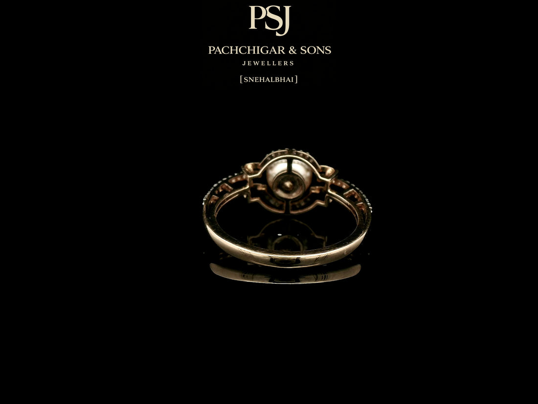 Contemporary Pearl Diamond Ring with Circular Halo Design