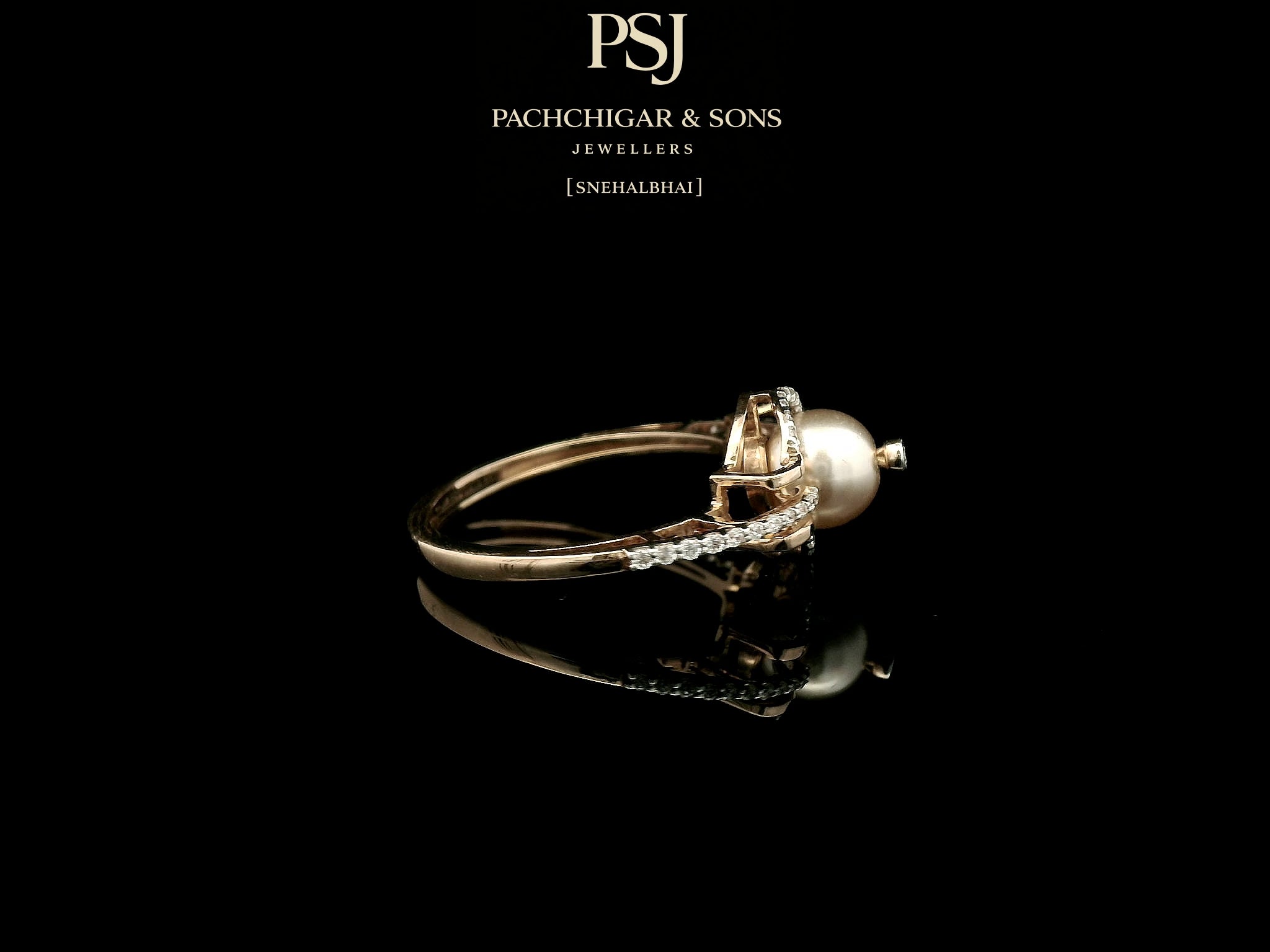 Contemporary Pearl Diamond Ring with Circular Halo Design