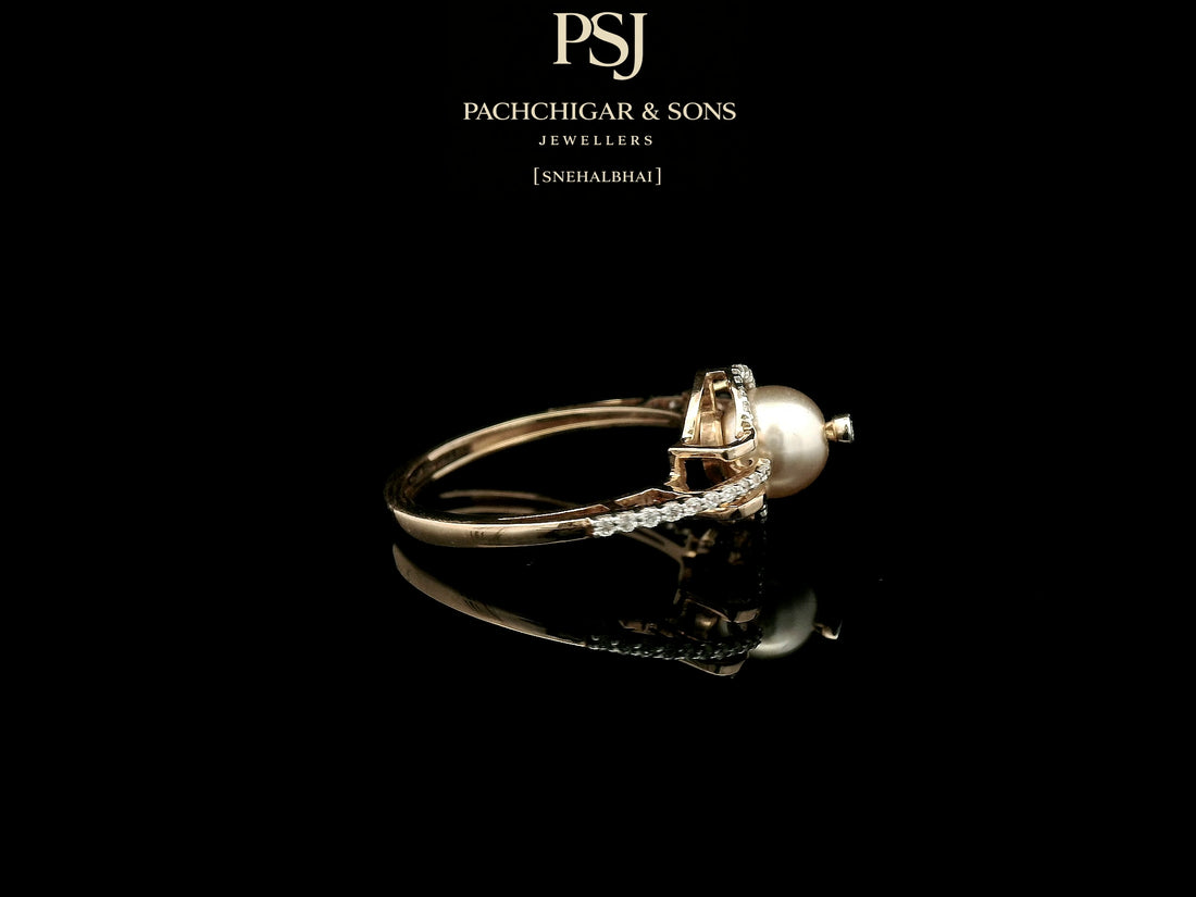 Contemporary Pearl Diamond Ring with Circular Halo Design