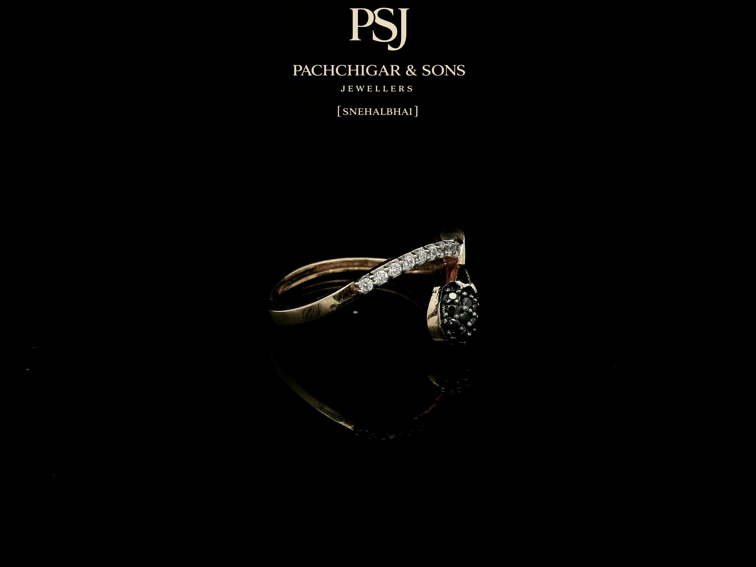 Delicate Black Diamond Teardrop Ring with Curved Band