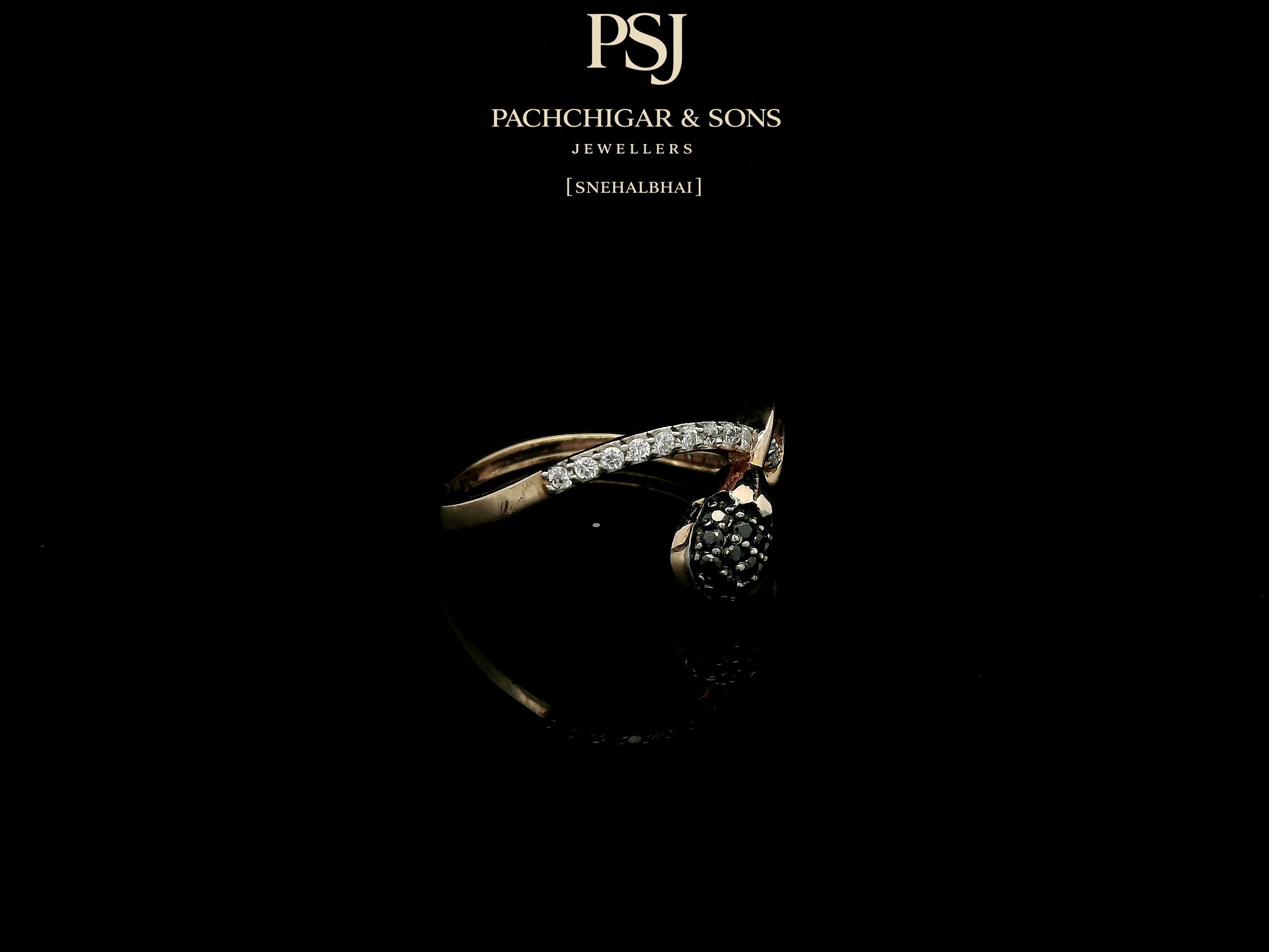 Delicate Black Diamond Teardrop Ring with Curved Band