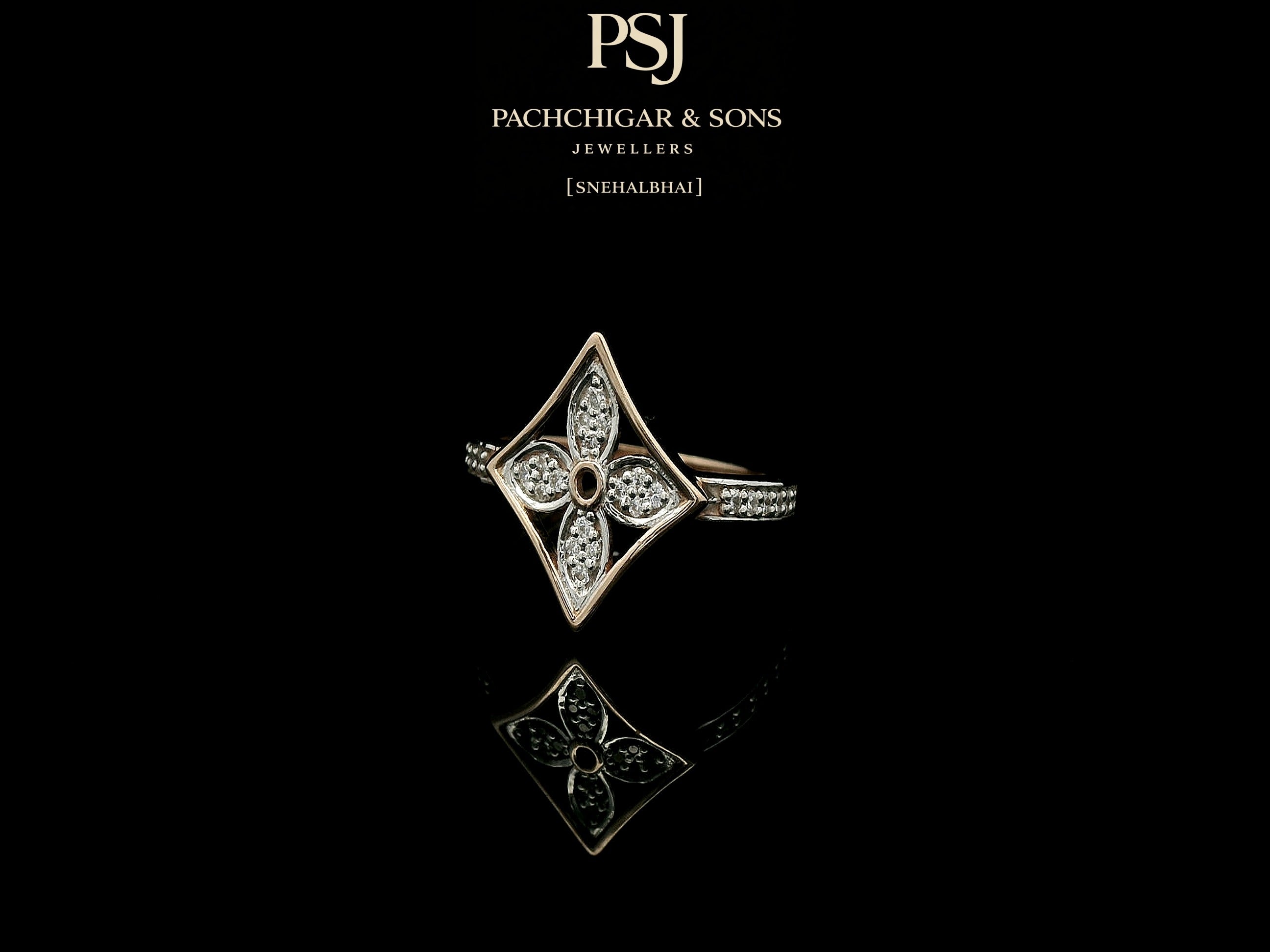 Diamond Floral Motif Ring with Geometric Frame Design