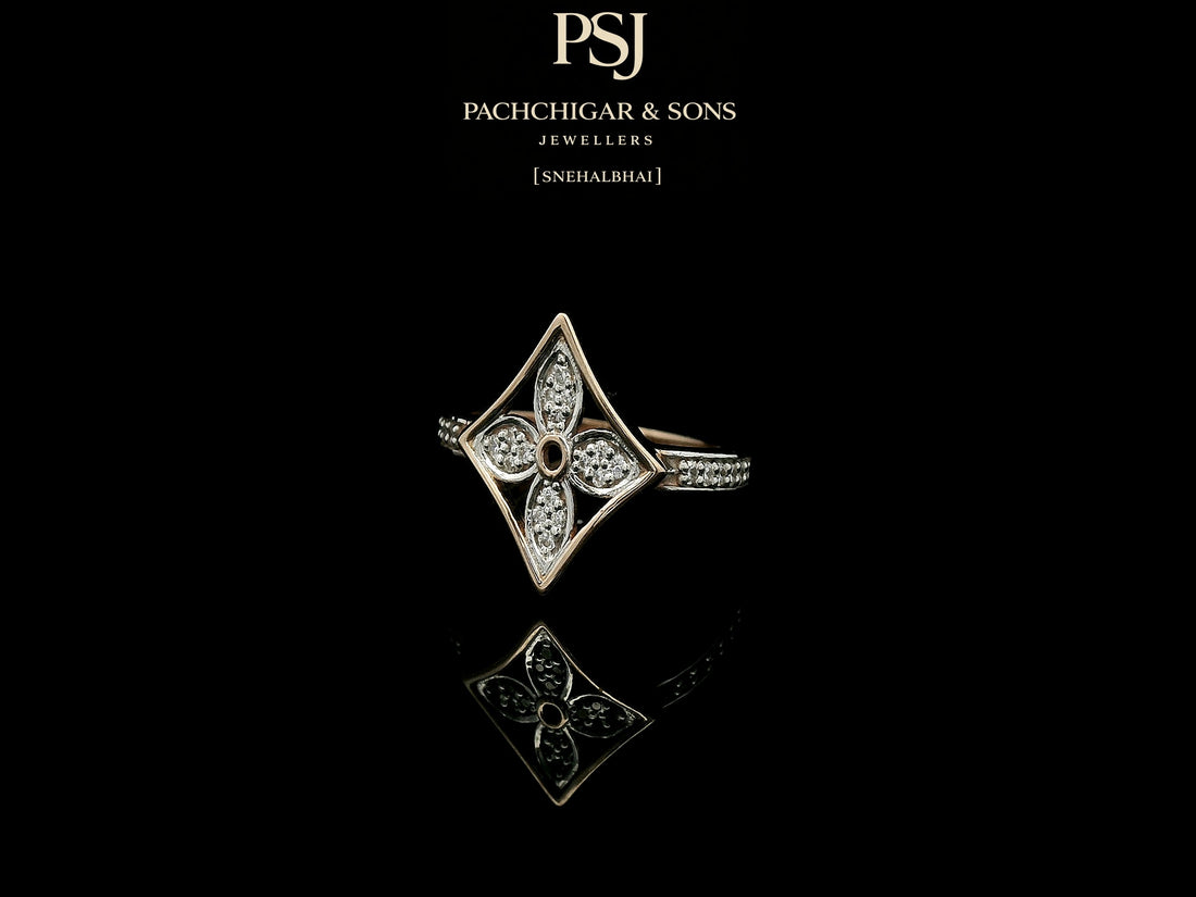 Diamond Floral Motif Ring with Geometric Frame Design