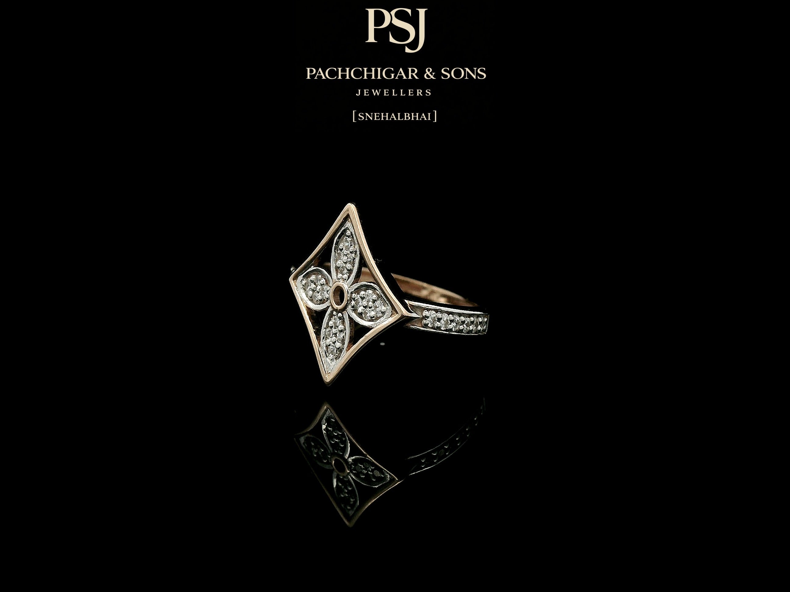 Diamond Floral Motif Ring with Geometric Frame Design