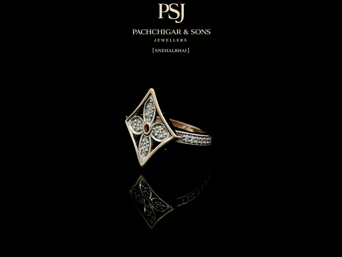 Diamond Floral Motif Ring with Geometric Frame Design