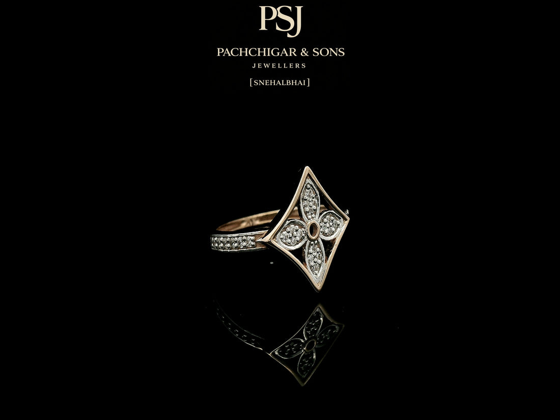 Diamond Floral Motif Ring with Geometric Frame Design