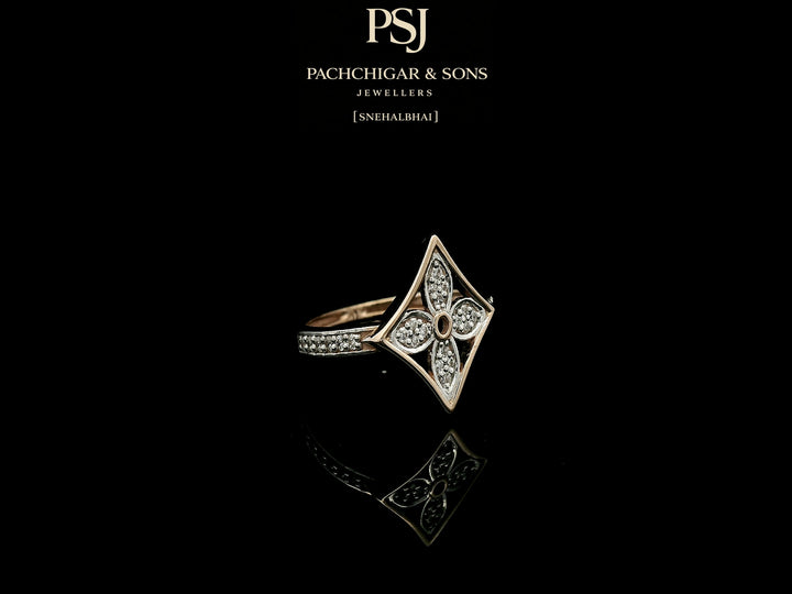 Diamond Floral Motif Ring with Geometric Frame Design