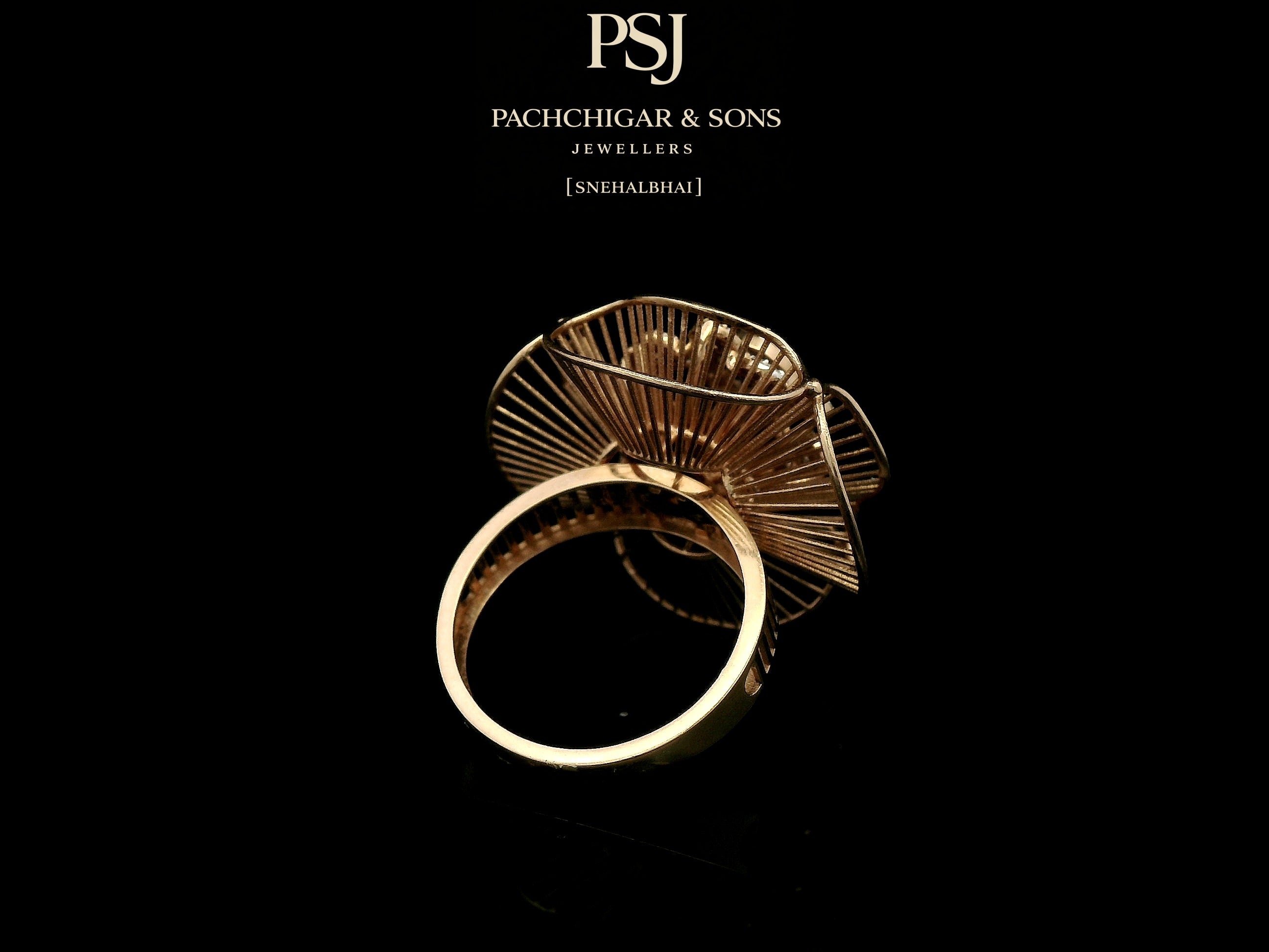 Artistic Floral Diamond Ring with Blue Stone Center