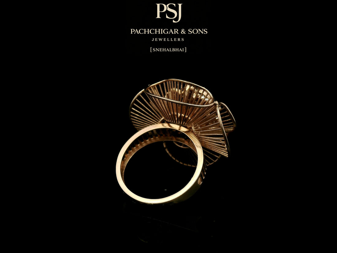 Artistic Floral Diamond Ring with Blue Stone Center