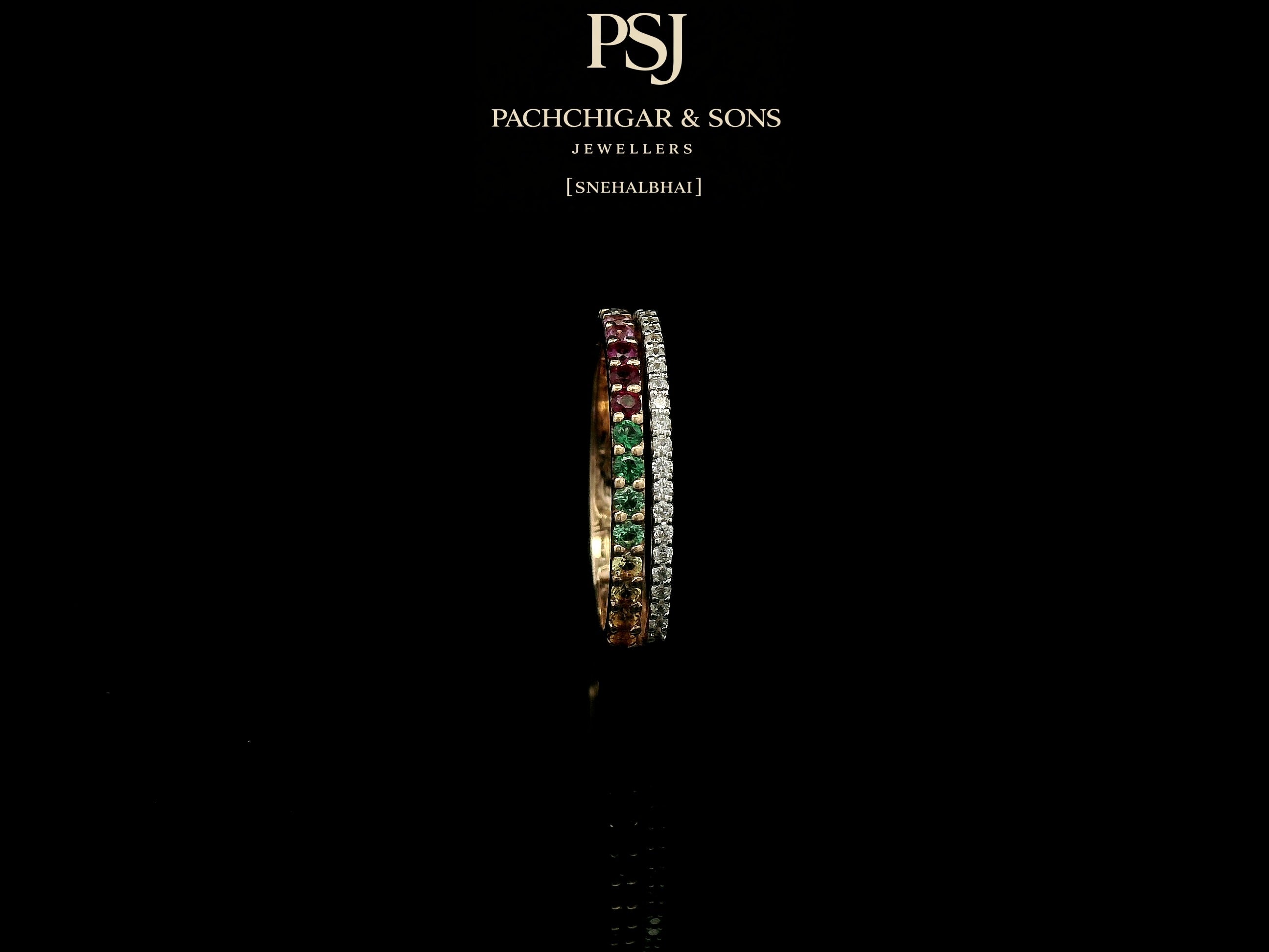 Rainbow Gemstone Eternity Ring with Diamond Accent Band