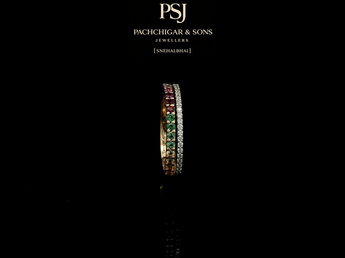 Rainbow Gemstone Eternity Ring with Diamond Accent Band