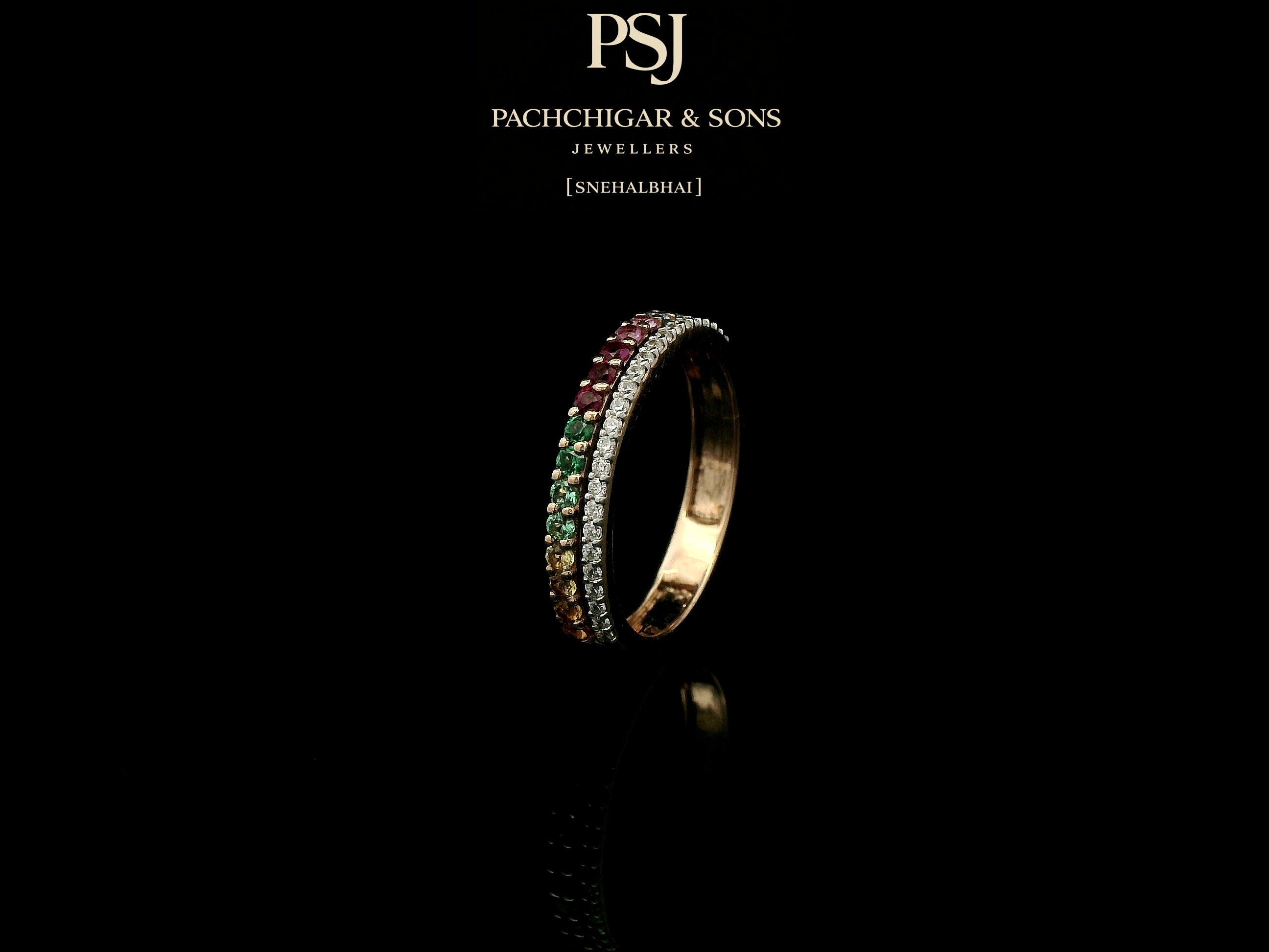 Rainbow Gemstone Eternity Ring with Diamond Accent Band