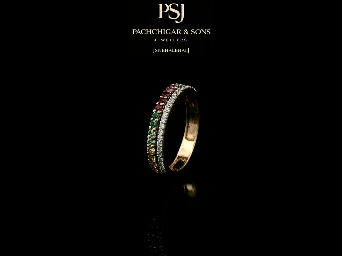 Rainbow Gemstone Eternity Ring with Diamond Accent Band