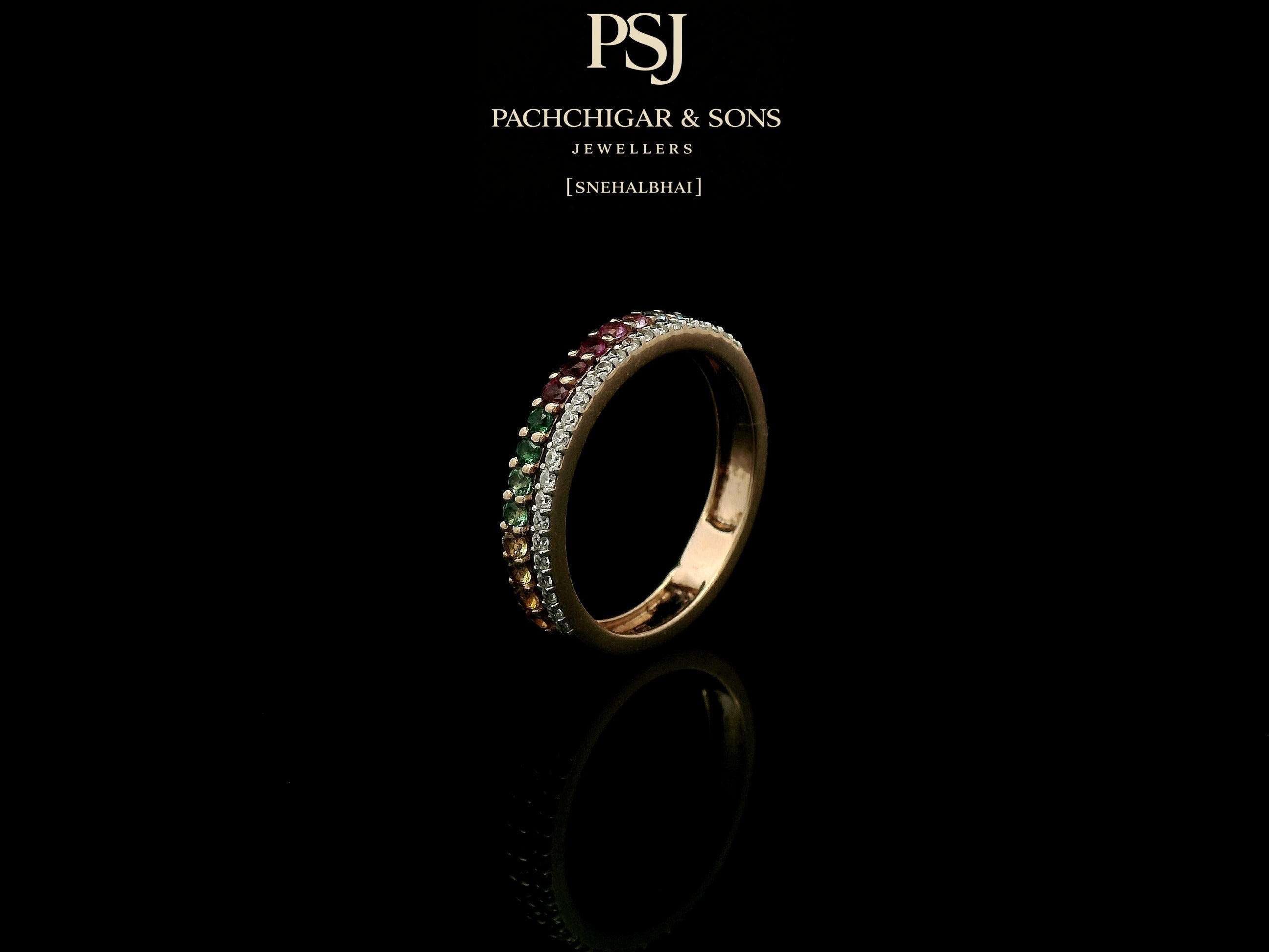 Rainbow Gemstone Eternity Ring with Diamond Accent Band
