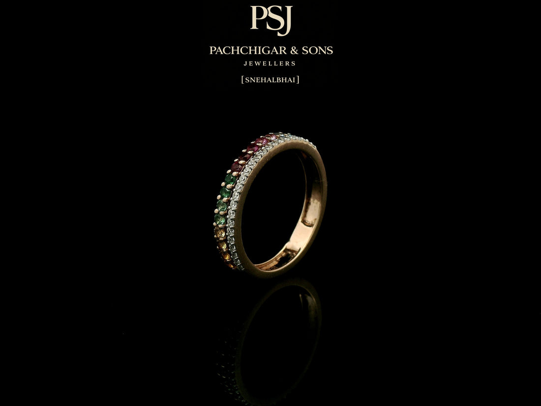 Rainbow Gemstone Eternity Ring with Diamond Accent Band
