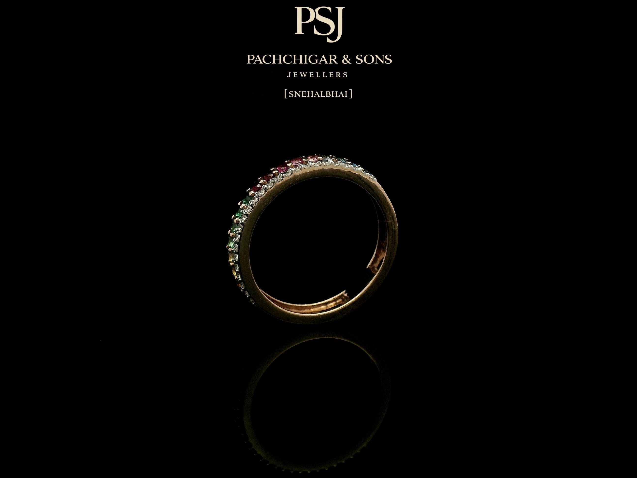 Rainbow Gemstone Eternity Ring with Diamond Accent Band