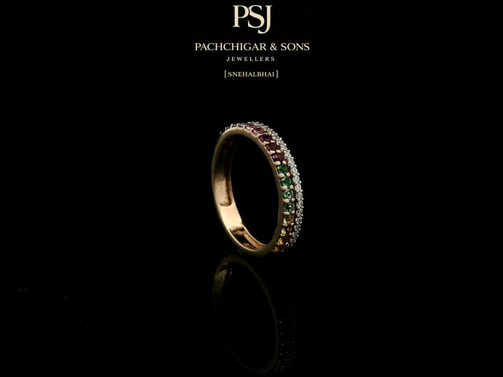Rainbow Gemstone Eternity Ring with Diamond Accent Band
