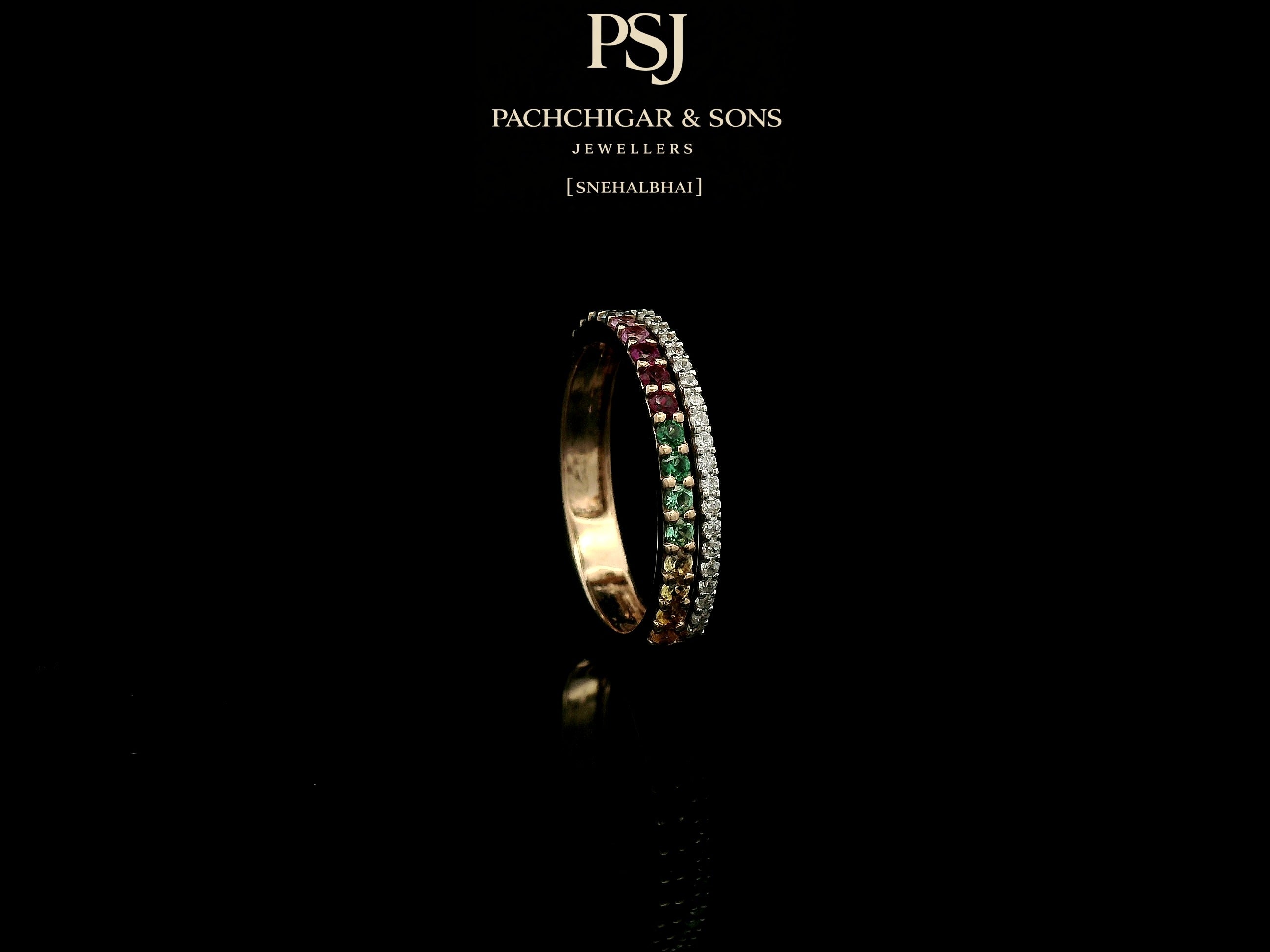 Rainbow Gemstone Eternity Ring with Diamond Accent Band