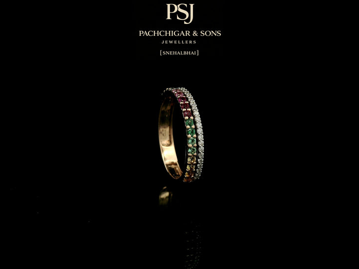 Rainbow Gemstone Eternity Ring with Diamond Accent Band