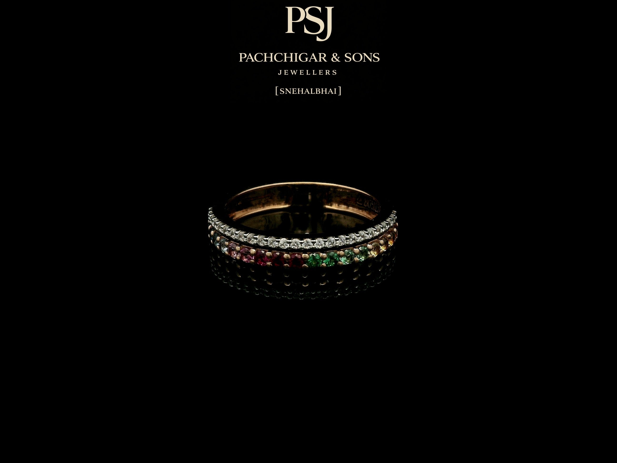 Rainbow Gemstone Eternity Ring with Diamond Accent Band