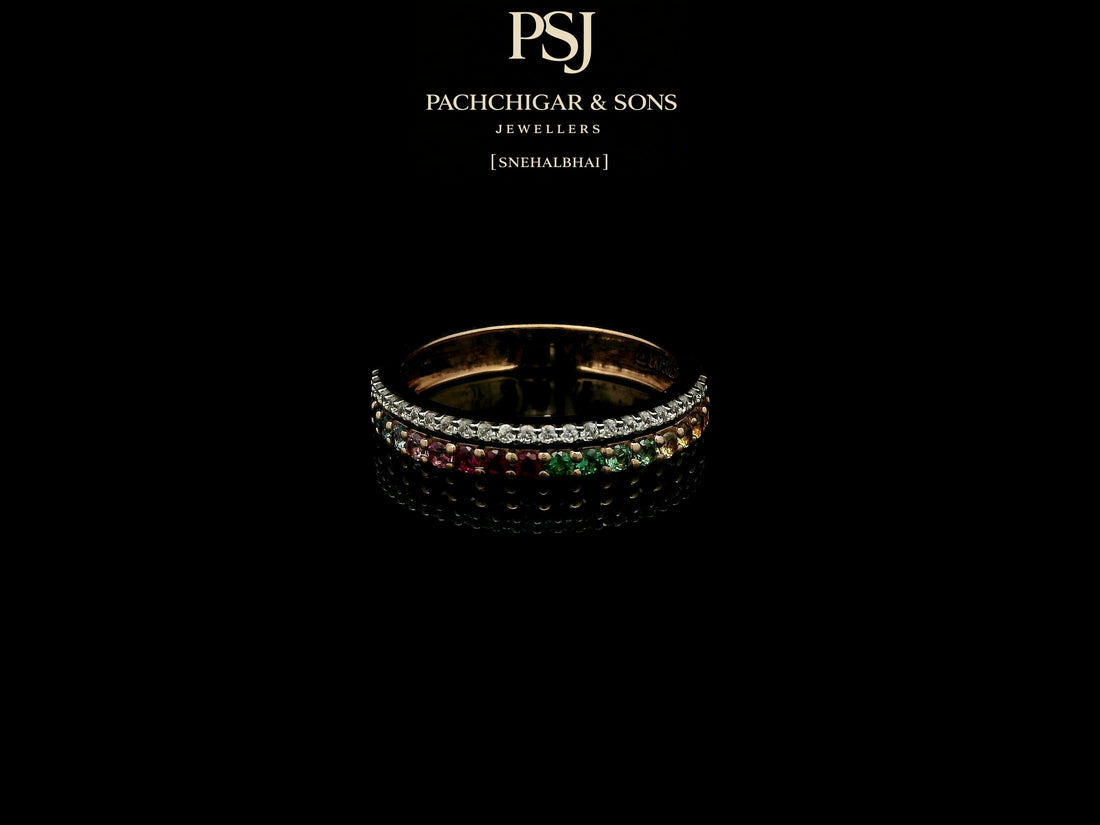 Rainbow Gemstone Eternity Ring with Diamond Accent Band