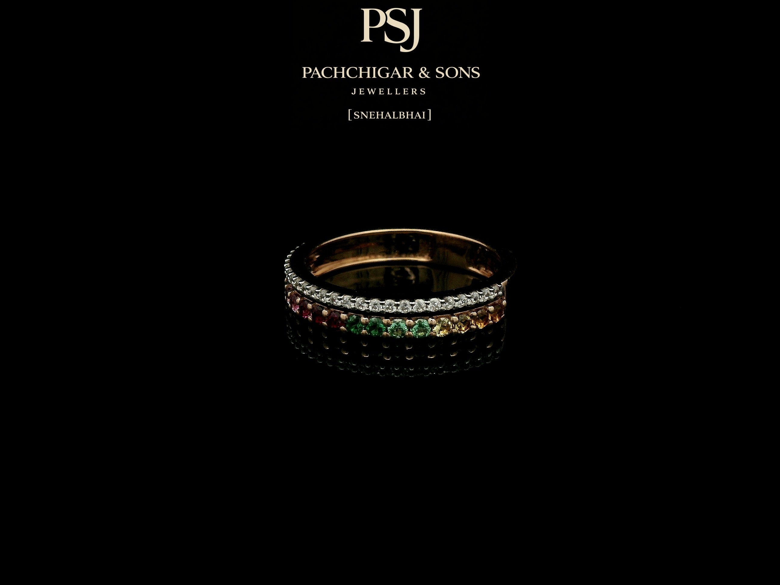 Rainbow Gemstone Eternity Ring with Diamond Accent Band