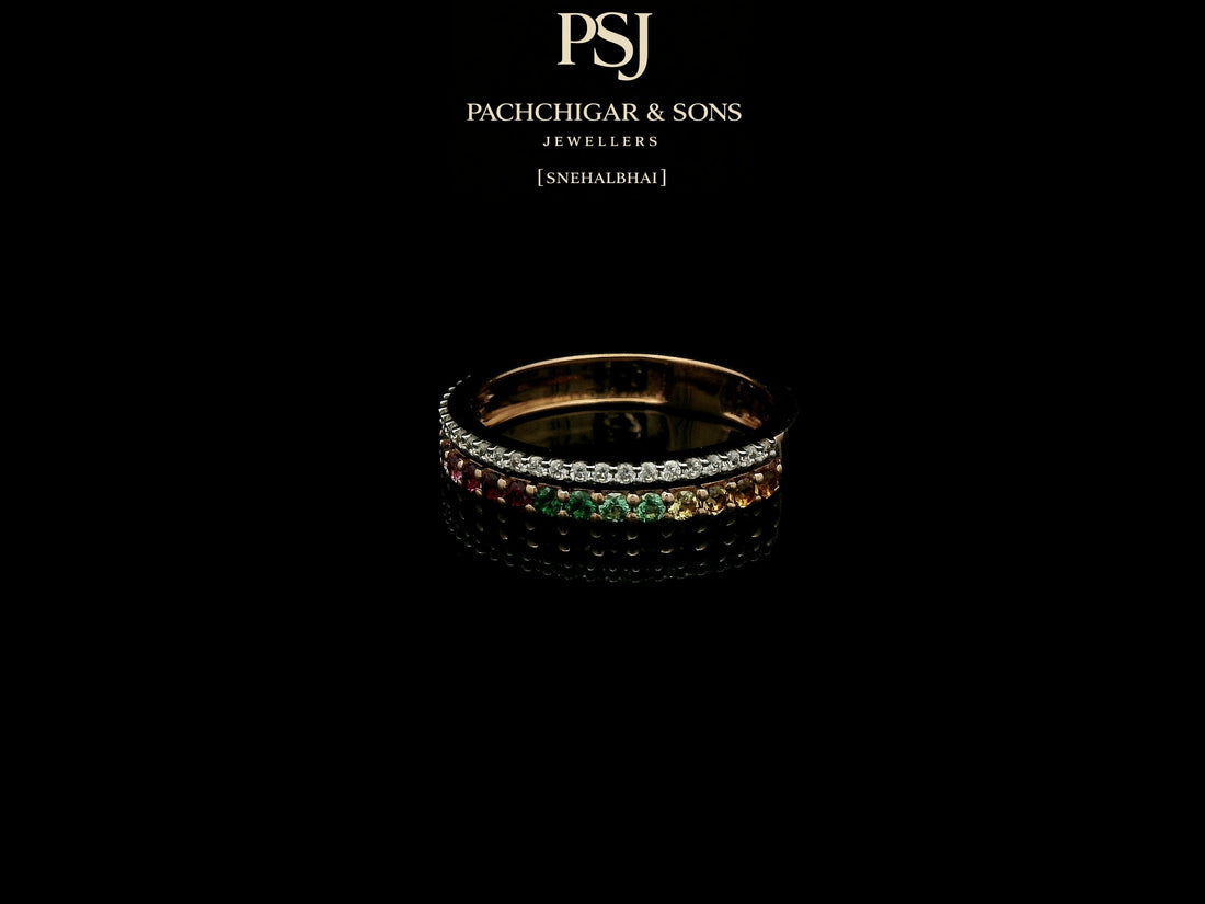 Rainbow Gemstone Eternity Ring with Diamond Accent Band