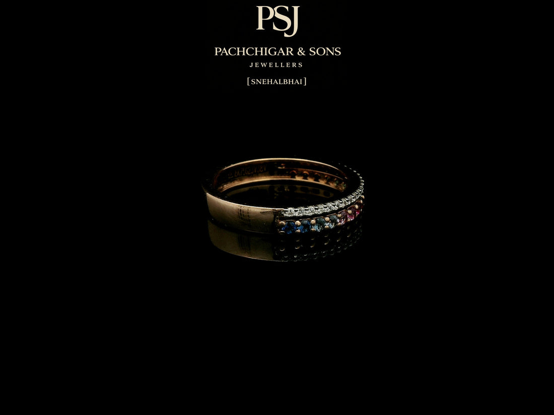 Rainbow Gemstone Eternity Ring with Diamond Accent Band