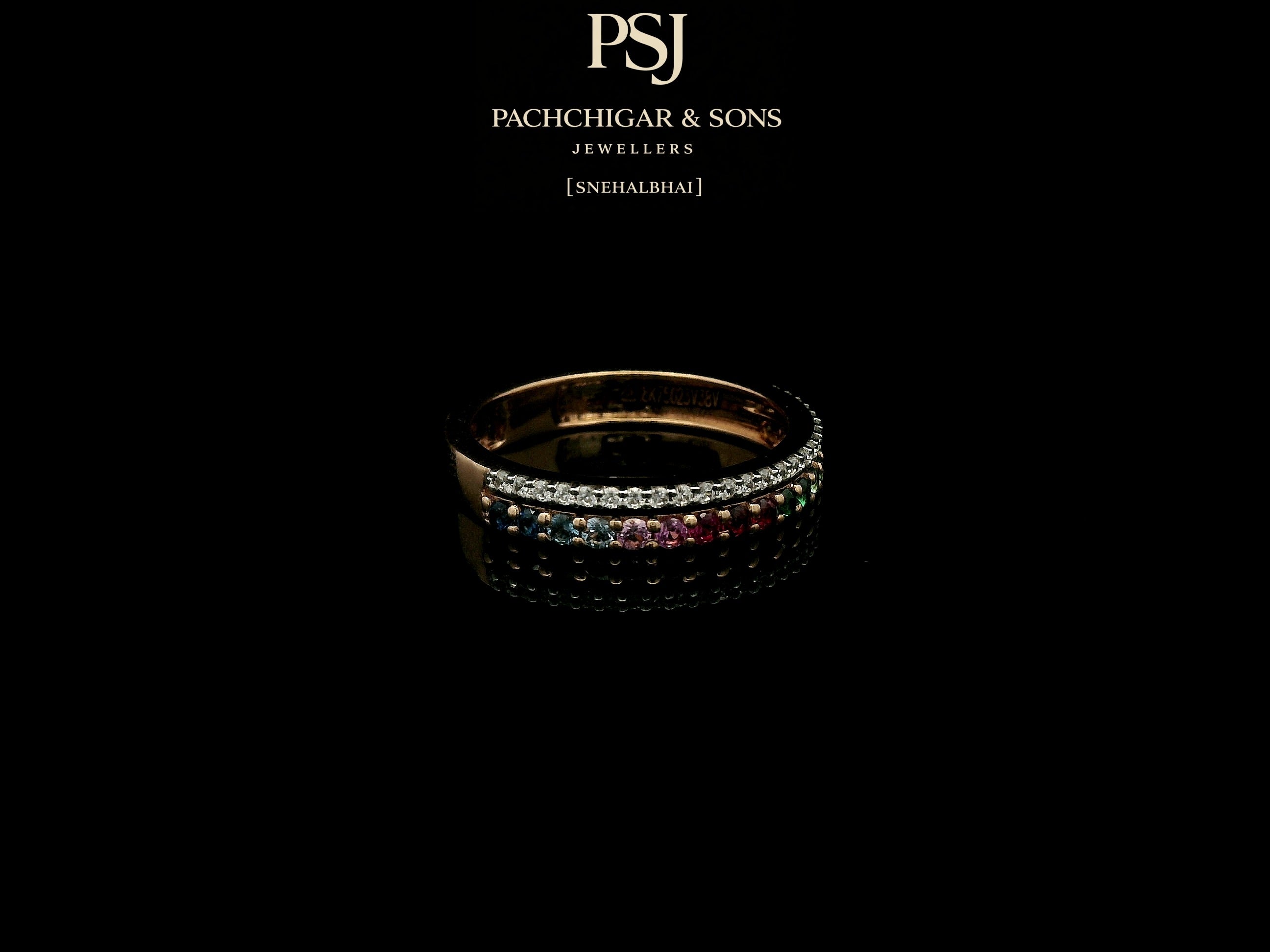 Rainbow Gemstone Eternity Ring with Diamond Accent Band