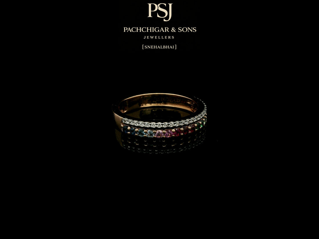 Rainbow Gemstone Eternity Ring with Diamond Accent Band