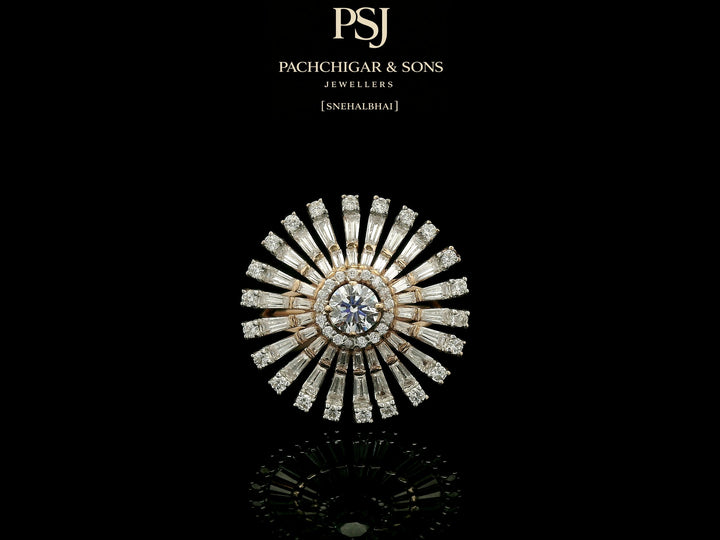 Radiant Sunburst Diamond Cocktail Ring with Baguette Stones