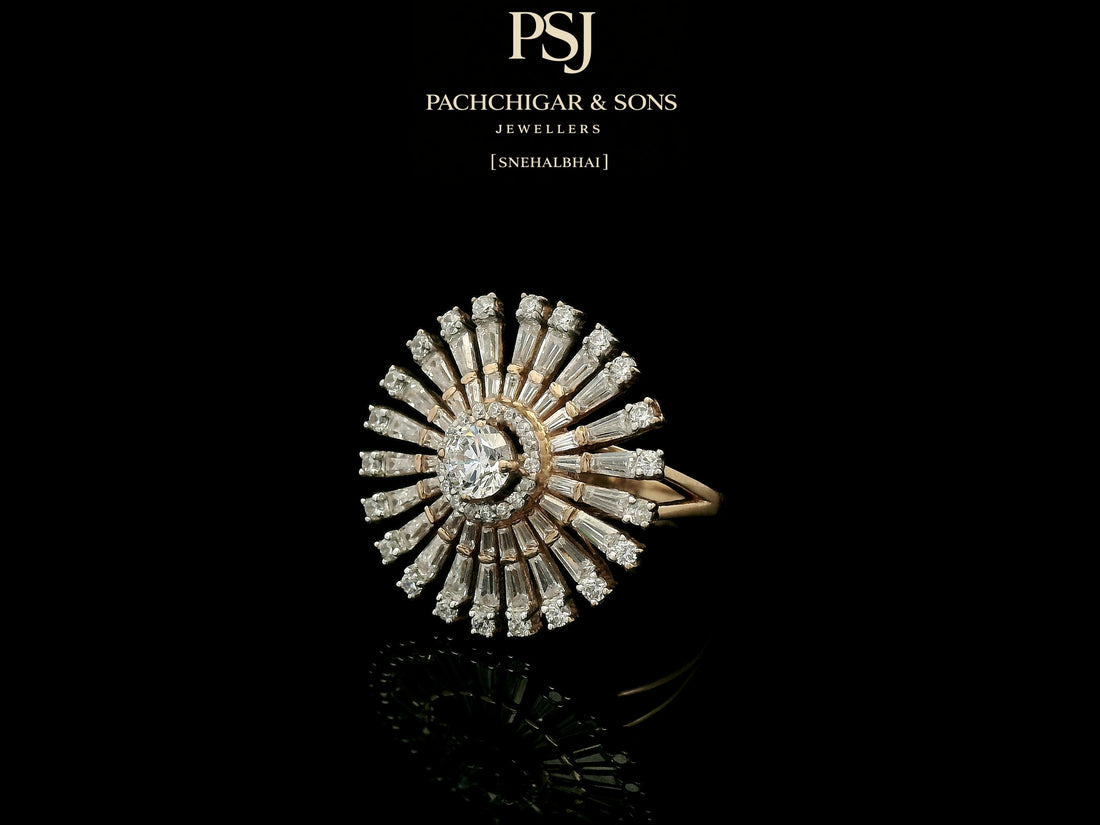 Radiant Sunburst Diamond Cocktail Ring with Baguette Stones
