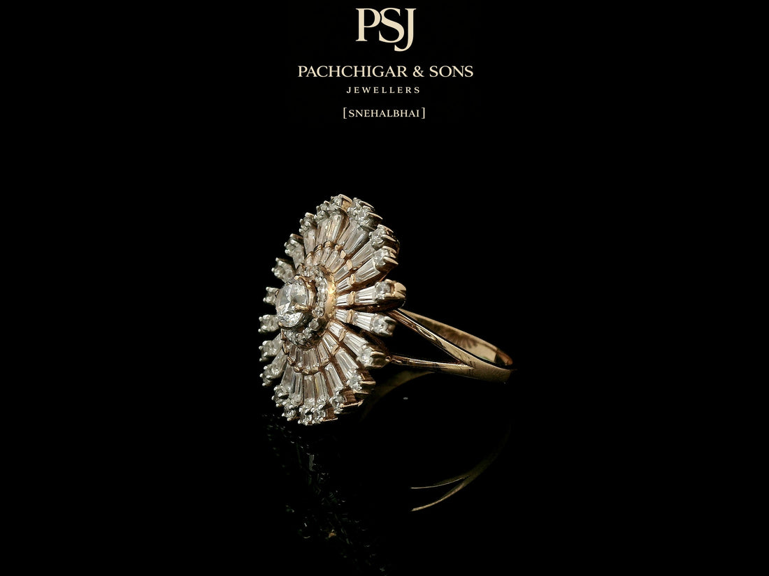 Radiant Sunburst Diamond Cocktail Ring with Baguette Stones