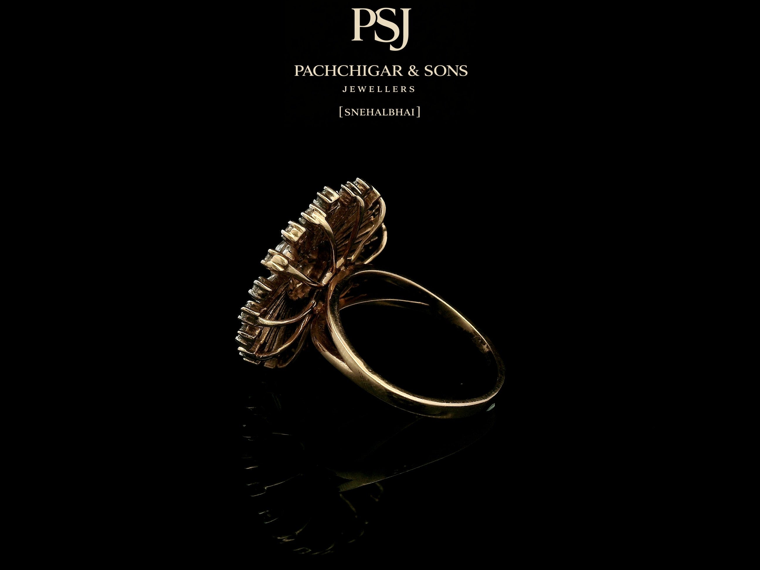 Radiant Sunburst Diamond Cocktail Ring with Baguette Stones