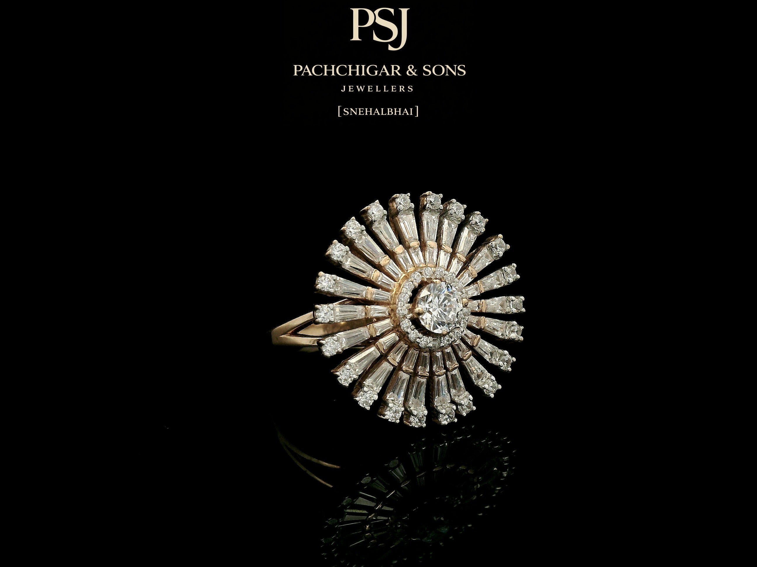 Radiant Sunburst Diamond Cocktail Ring with Baguette Stones